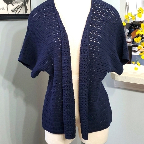 Jones of New York open cardigan‎ knit short sleeve navy blue sweater. Size XL - Picture 1 of 9